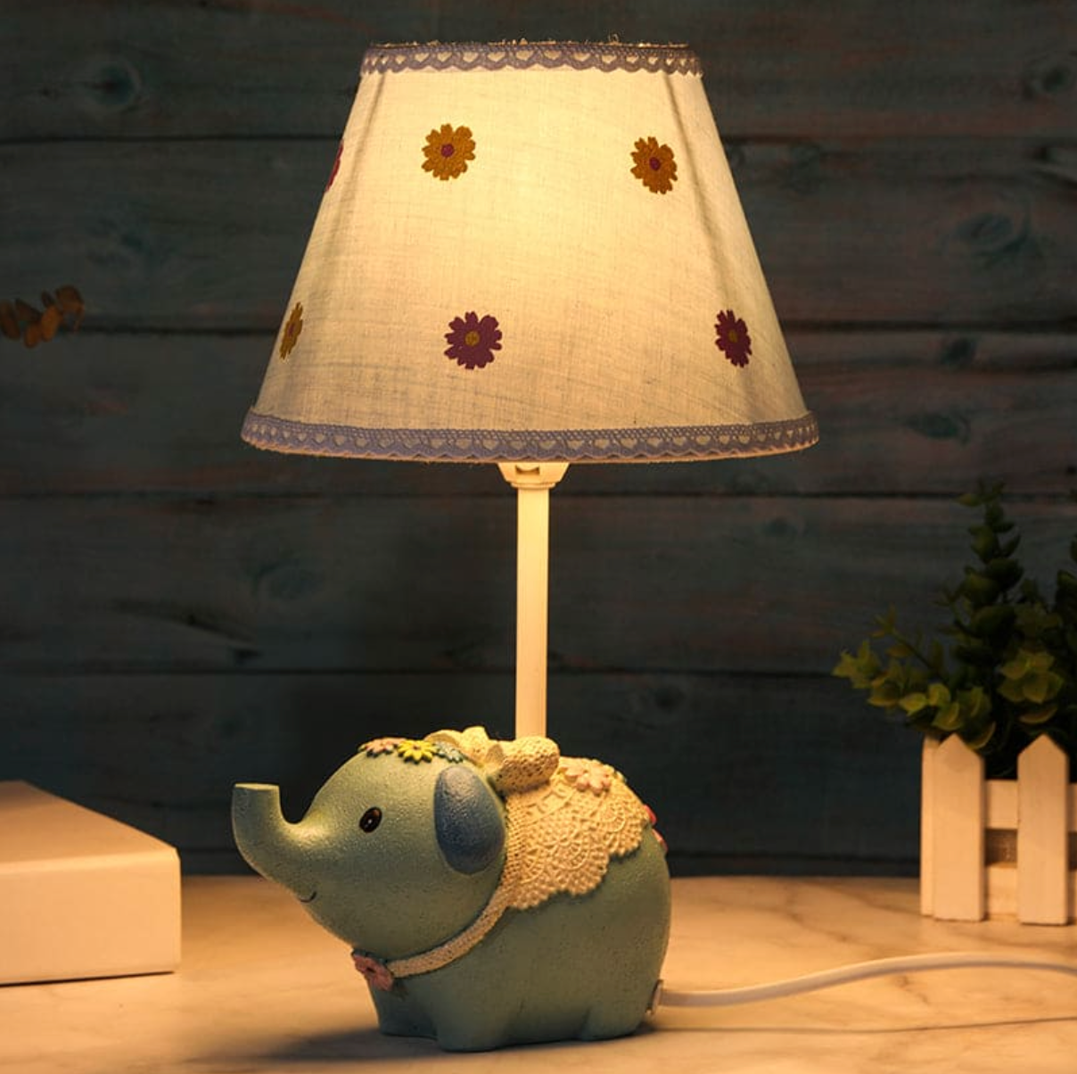 TuskerBloom - Elephant Base Table Lamp with Floral Pattern