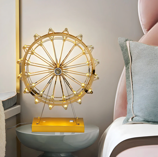 FerrisGlo - Golden Ferris Wheel Table Lamp with Integrated LED and Touch Switch